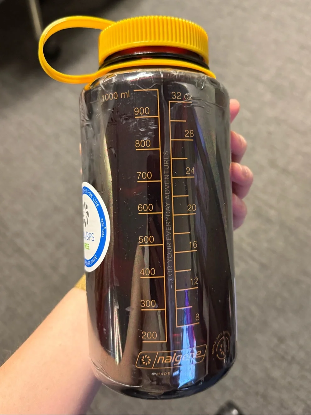 Nalgene Yellow Lid BWater Bottle - Durable BPA-Free, 32 oz